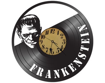 Vinyl record clock - wall clock - Frankenstein decor - halloween clock - horror decor