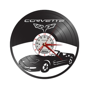 Corvette Convertible vinyl record clock-wall-clock-sport cars-collectors car- records for wall