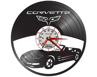 Corvette Convertible vinyl record clock-wall-clock-sport cars-collectors car- records for wall
