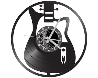 vinyl record clock - bass guitar gift - bass guitar vinyl record clock - records for wall - bass guitarist clock