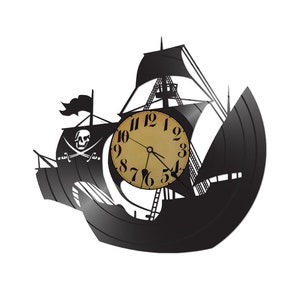 FREE SHIPPING!! Pirate Ship themed Vinyl Album Record Clock made in the > USA <