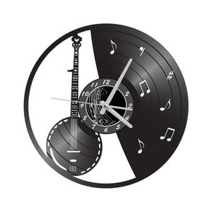 Banjo wall clock - vinyl record clock - banjo gift - records for wall - vinyl wall decor banjo