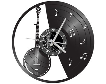 Banjo wall clock - vinyl record clock - banjo gift - records for wall - vinyl wall decor banjo