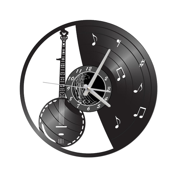 Banjo wall clock - vinyl record clock - banjo gift - records for wall - vinyl wall decor banjo