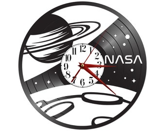 Space themed vinyl record clock