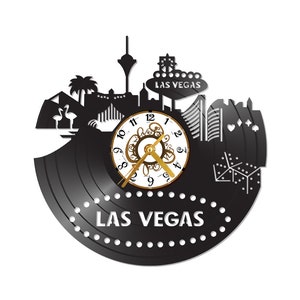 FREE SHIPPING within USA!! Las Vegas skyline vinyl record clock
