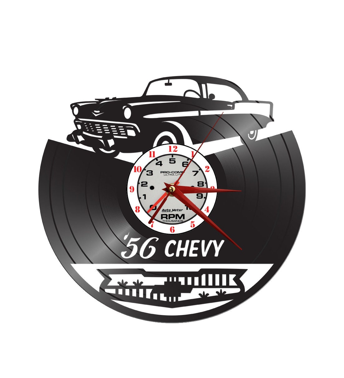 Schallplatten Uhr - 56 Chevy - Uhr für Wand - Vinyl für Wand Oldtimer