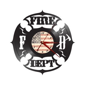 FREE SHIPPING!! Fire Department themed Vinyl Album Record Clock made in the > USA <