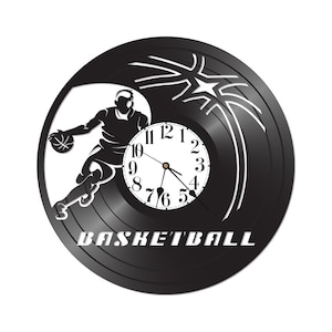 Vinyl Record Clock - basketball clock - records for wall - vinyl basketball decor - sports decor