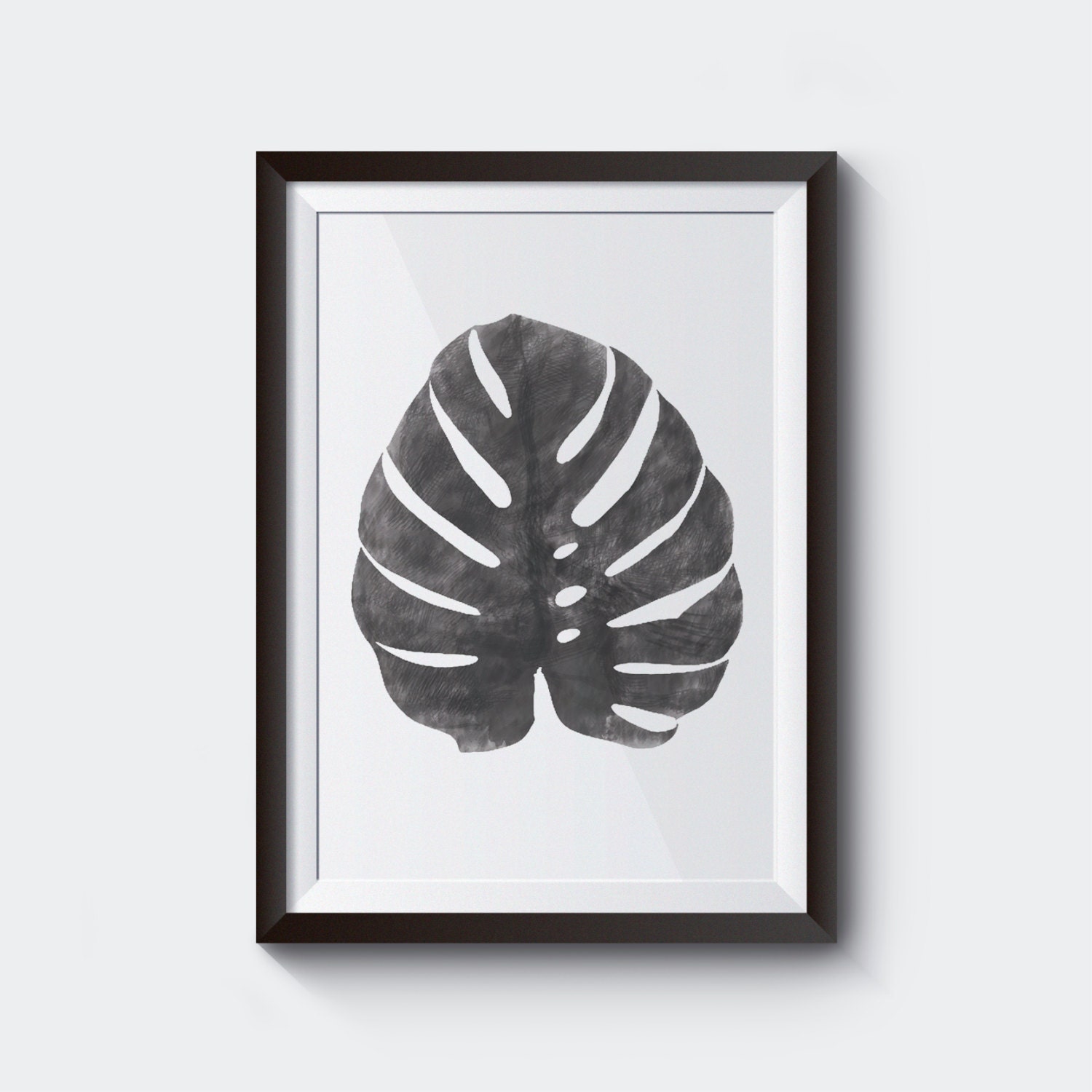 Monstera Leaf Print Black & white Modern Minimal Botanical | Etsy