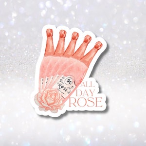 Sticker roos de hele dag - sticker wijnliefhebber - bruiloft, bruidsmeisje, decor vrijgezellenfeest - stickers roze roos - wijnfles - cadeaus voor haar