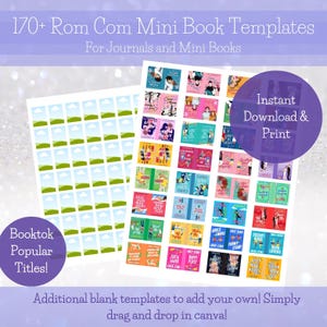 Printable Mini Book Cover Template | Romance RomCom Booktok TBR Jar Reading Tracker | Dollhouse Minis | Anxiety Bookshelf Mini Book Ornament