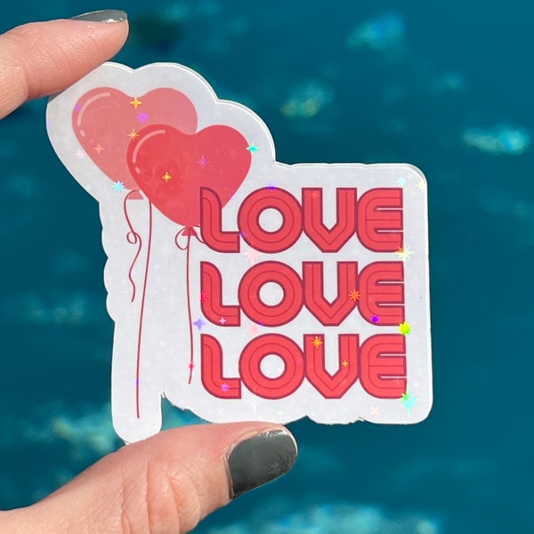 Love holographic sticker; vinyl water resistant sticker; funny decal kindle charm decal; lover sweet balloon sticker; kindle pop