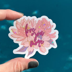 Adesivo de flores de amor holográfico - Kindle Charm Pops - Adesivo de flores - Decoração de flores rosas - Adesivo de peônia - Presentes para amantes de jardins - Presente romântico