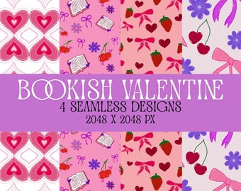 Coquette Pink Seamless Pattern | Strawberry Bow Digital Paper | PNG Digital Download for Cricut Crafts | Bookish Coquette Pattern for Kindle