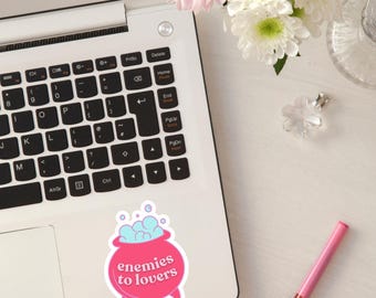 Enemies to Lovers Sticker, Holographic Book Trope, Pink Cauldron Bookish Decal, Magical Romance Book Lover Decor, Dark Academia Aesthetic