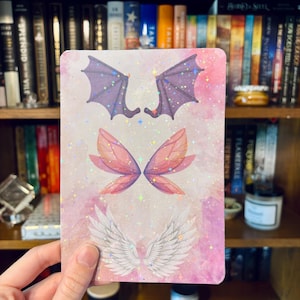 Fantasy Bookish Kindle Insert - Angel Bat Fairy Wing Glittery Holographic E-reader insert - Fantasy Romantasy Accessory for Kindle