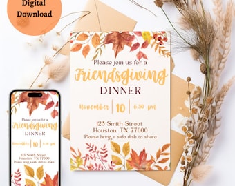 Friendsgiving Dinner Digital Invitation - Thanksgiving Fall Themed Invite - Canva Custom Party Invitation - Autumn Gathering Mobile Invite