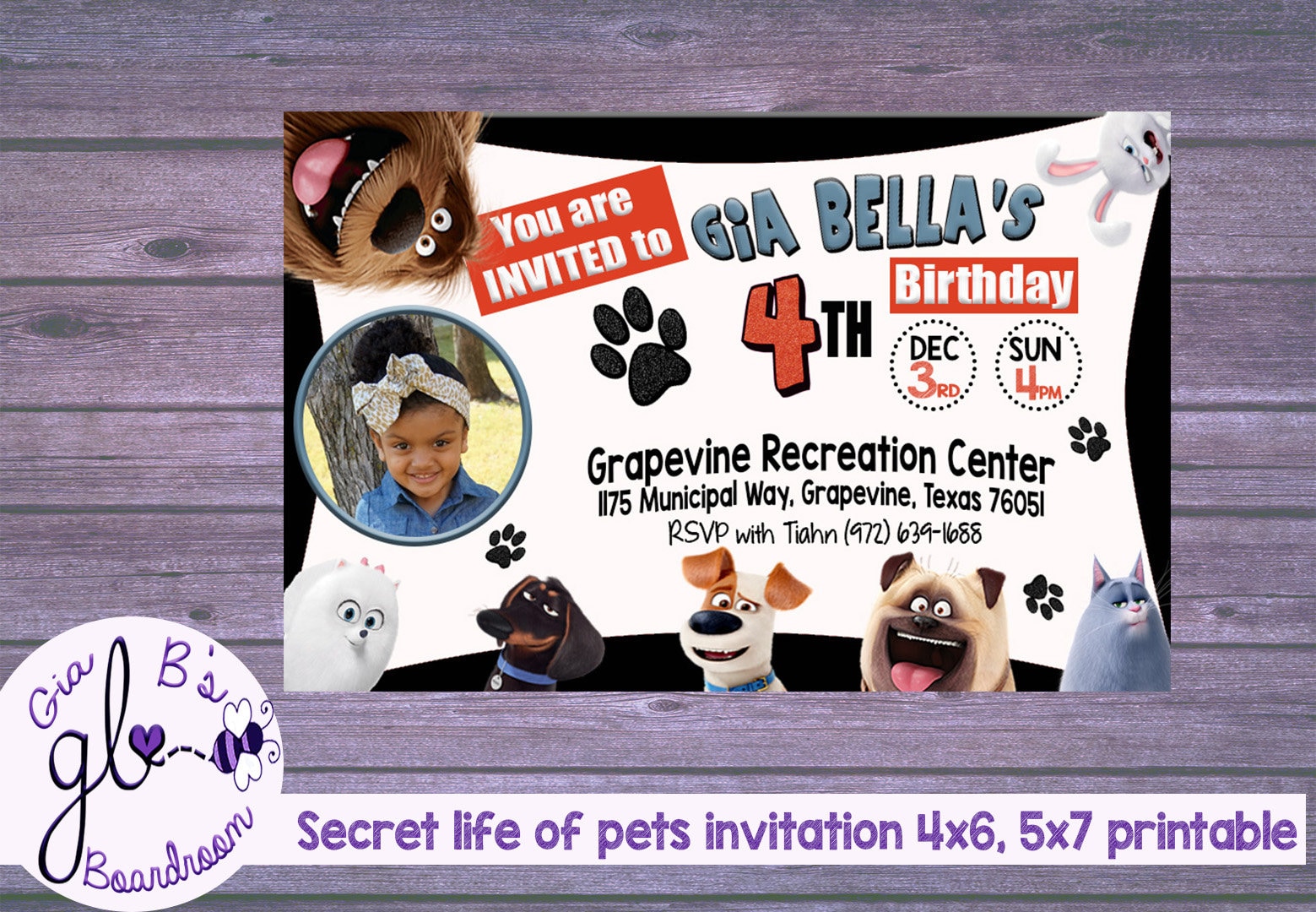 The Secret Life Of Pets Tattoo Retro Stripes Children's Party Invitations