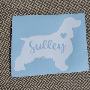 English Springer Spaniel Vinyl Decal -  Silhouette with Heart and Name - Many color options
