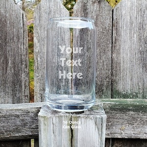Beer Can Glass Personalized, Etched - Your Text or Logo - 16 Ounce Pint