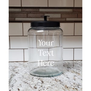 1 Gallon Snack Jar - Personalized Etched - Your Text or Logo with Slip On Black Metal Lid - Candy Jar - Home Decor