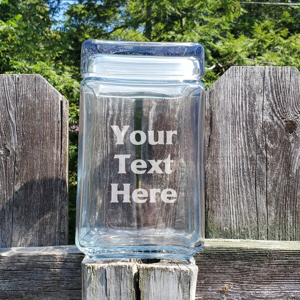 Snack Jar - Personalized Engraved - Your Text or Logo with Glass Lid - 48 Ounce