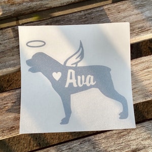 Personalized Angel Rottweiler Decal,  Silhouette with Heart and Name,  Many color options