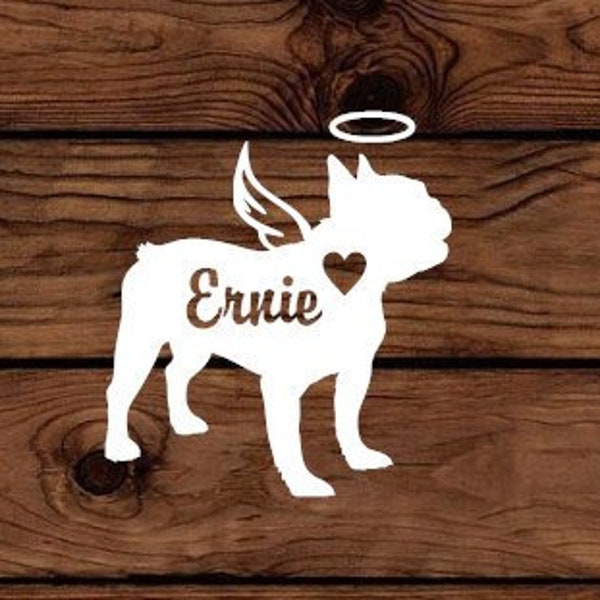 Personalized Angel French Bulldog Vinyl Decal, Silhouette with Heart and Name -   Many color options