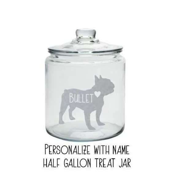 Personalized French Bulldog Half Gallon Treat Jar - Etched Glass or Vinyl Decal  - Pet Treat Jar, Dog Treat Jar, Pet Lover Gift