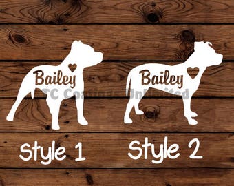 Pit Bull Vinyl Decal - American Pit Bull Terrier -  Silhouette with Heart and Name -    Many color options