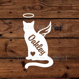 Angel Short Haired Cat Silhouette with Heart and Name - In memory of - Vinyl Graphic Decal / Custom Decal / Personalized