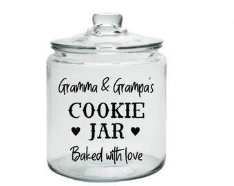 Personalized Half Gallon Glass Jar - Cookie Jar with Vinyl Decal -  Housewarming gift, Holiday Gift, Grandparent Cookie Jar, Baked with love