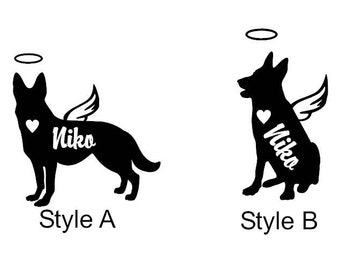 Angel German Shepherd Vinyl Decal: Personalized Dog Silhouette