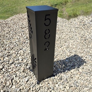 Custom Address Sign Tower, Garden Column, Wildflower design, Powder Coated Finish