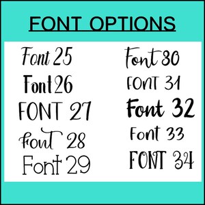 May include: A graphic showing different font options for a design project. The fonts are numbered 25 through 34.