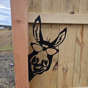 Peeking Donkey Metal Yard Art: Outdoor Fence Decoration