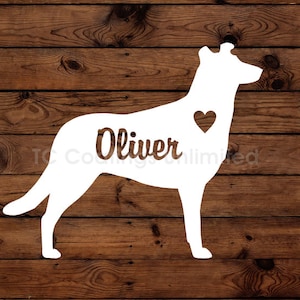 Smooth Collie -  Silhouette with Heart and Name -  Vinyl Graphic Decal  / Custom Decal / Personalize with Name