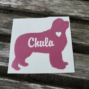 Newfoundland Vinyl Decal - Newfie - Silhouette with Heart and Name -  Custom Decal / Personalize with Name