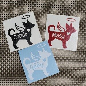 Angel Chihuahua Vinyl Decal - Silhouette with Heart, Name, Wings and Halo - Many color options image 10