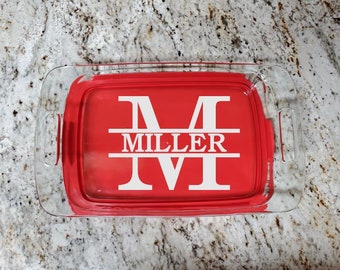 Etched Last Name Casserole Dish, Personalized Pyrex Housewarming Gift