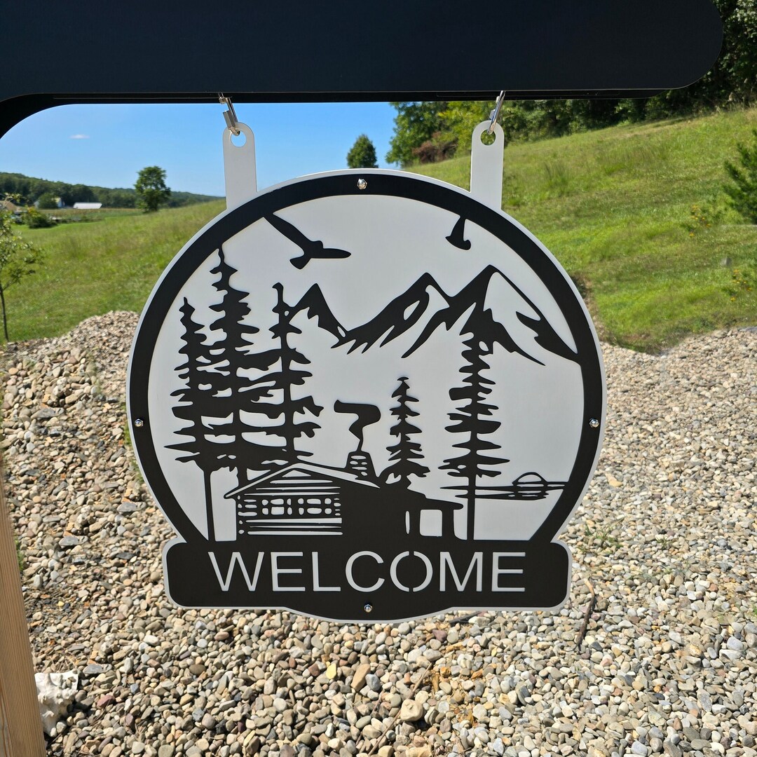 Layered Ranch Sign 2 Layer Cabin Scene Metal Welcome Sign - Powder Coated, Outdoor Sign ...