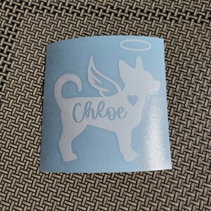 Angel Chihuahua Vinyl Decal - Silhouette with Heart, Name, Wings and Halo - Many color options image 8