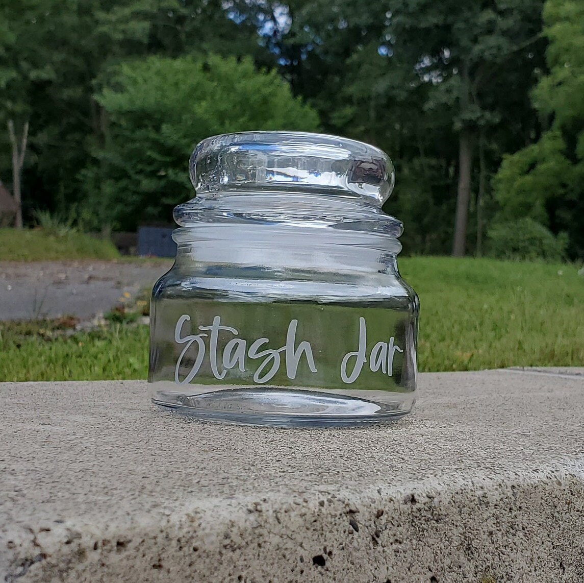 Stash Jar Engraved 8 Ounce Glass Jar with Glass Top Lid Etsy