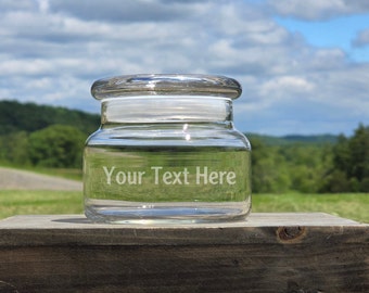 Personalized Etched 8 ounce Glass Jar: Custom Text or Logo