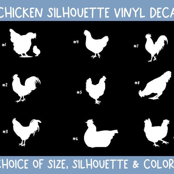 Chicken Silhouette Vinyl Decal, Chicken Lover, Custom Decal, You Choose Design, Color and Height