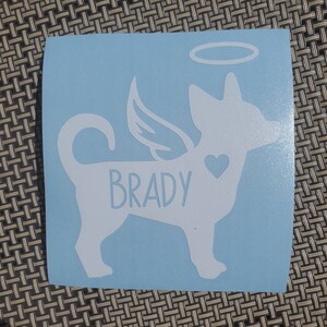 Angel Chihuahua Vinyl Decal - Silhouette with Heart, Name, Wings and Halo - Many color options image 9