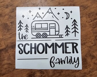 Family Name Camping Scene Vinyl Decal - RV, Bucket, Tumbler