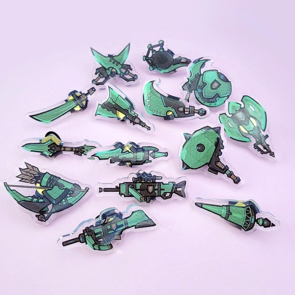 MHR Kamura Defender weapons glitter acrylic pins