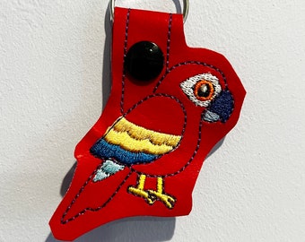 Scarlet Macaw Parrot Embroidered Vinyl Keychain